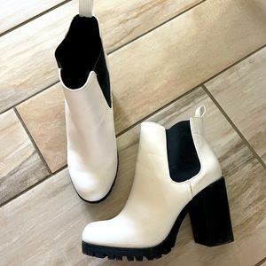 Black & white heeled boots